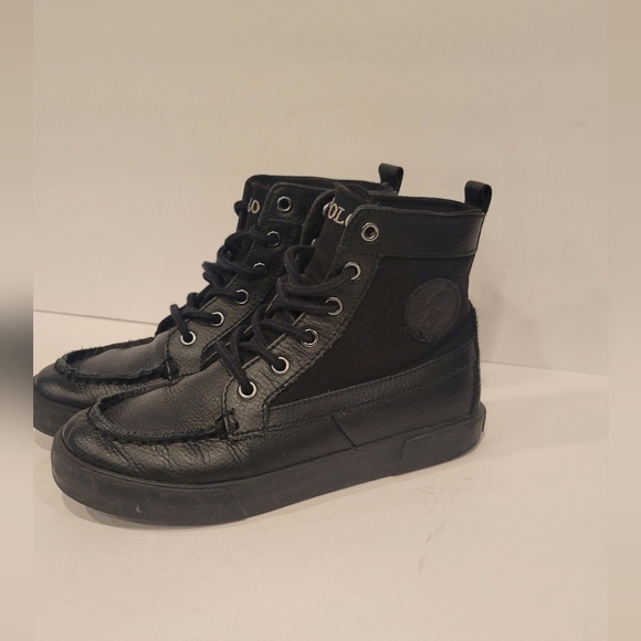 Polo Ralph Lauren high top classic black leather sneakers. Size: 2 Kids - Picture 2 of 7